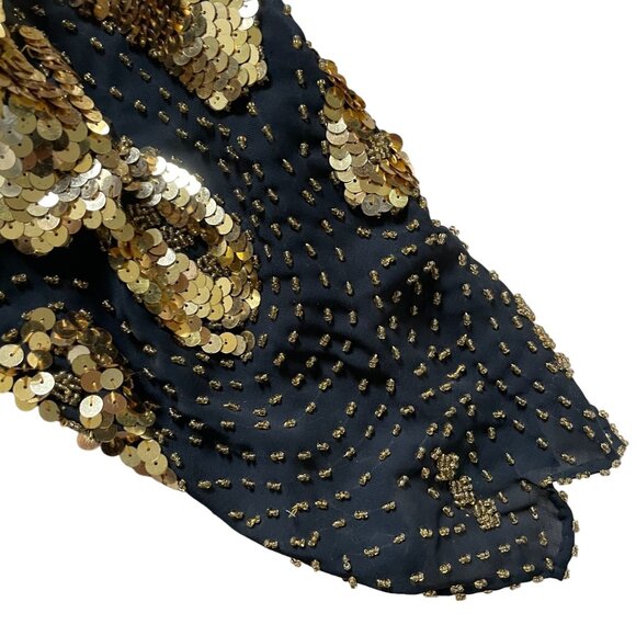 Vintage Women's Iris Silk Beaded Sequin Top Size 42 Gold Black Cocktail Going Ou - Picture 3 of 11